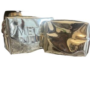 (2) YSL Yves Saint Laurent matching travel cosmetic bags Metal silver 2 sizes